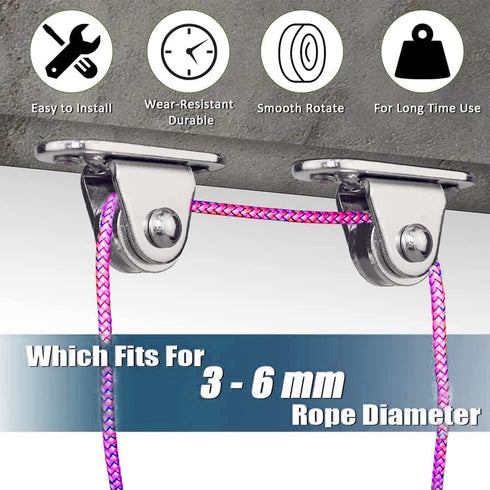 Small Silent Pulley Block Wall Ceiling Mount, Groove Wheel for Wire Rope Cord Material Handling Moving DIY Kits (4)