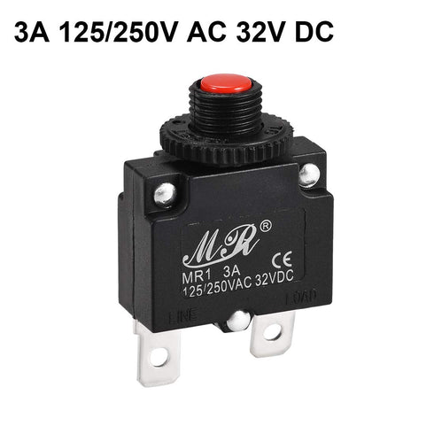 uxcell 2 Pcs 3A Thermal Circuit Breakers 125/250V AC 32V DC Push Button Manual Reset Overload Protector