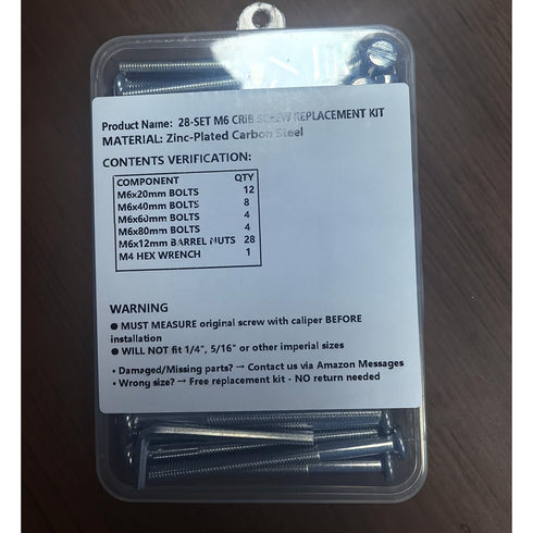 ALLWIN 28 Set M6x20/40/60/80mm M6x12mm Crib Screws Bolts Hardware Replacement Kit, Hex Bolts & Barrel Nuts with Wrench