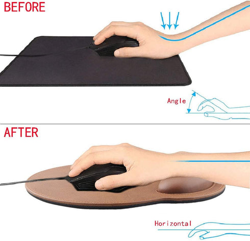 Leather Mouse Pad with Wrist Support, Ergonomic Memory Foam for Office, Gaming, Computer, Laptop Pain Relief