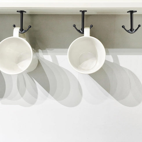 Zinc Alloy Double Prong Ceiling Hooks, 4-Pack Under Shelf Coat Hooks for Hanging Towel Robe Clothes in Bathroom Kitchen