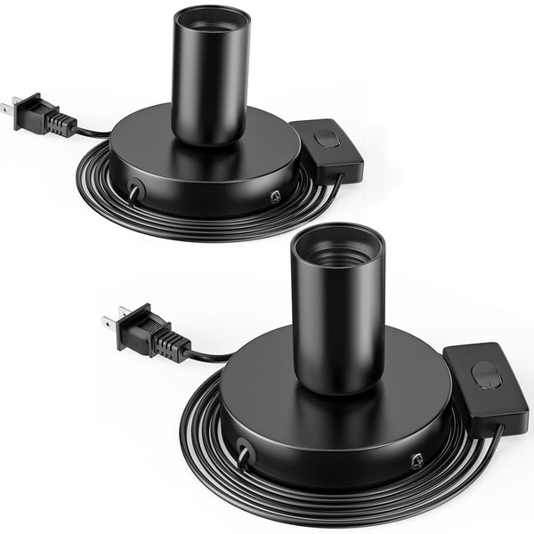 Hompavo E26/E27 Light Bulb Socket, Polished Metal Desktop/Hanging Lamp Base, 6 Feet Copper Cord, On Off Switch - Black