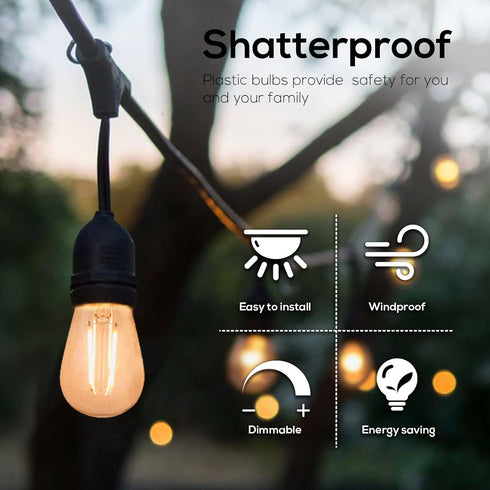 Banord 15 Pack Dimmable 2W S14 Replacement LED Bulbs, 2700K Warm White, Waterproof Outdoor String Lights, E26 Base