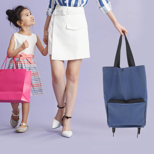Collapsible Shopping Cart with Wheels Foldable Trolley Bag for Grocery Large Capacity Reusable Shopping Bag Portable
