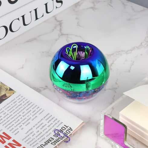 Rainbow Paper Clips Holder - Medium Holographic Paper Clip Dispensers, 100pcs 28mm Colorful Paperclips for Desk