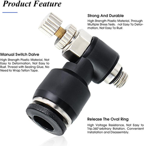 TAILONZ PNEUMATIC 3 Pack SL6-M5 Push to Connect Air Line Fitting Air Flow Control Valve