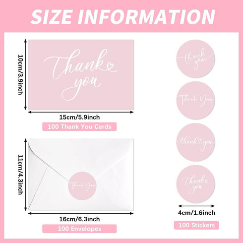 Afniimyapt 100 Pack 6x8 Inches Thank You Cards with Envelopes and Stickers Thank You Notes Minimalistic Elegant Blank