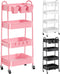 Recximi 4 Tier Rolling Cart Metal with Lockable Wheels, Four Tiered Pink Trolley