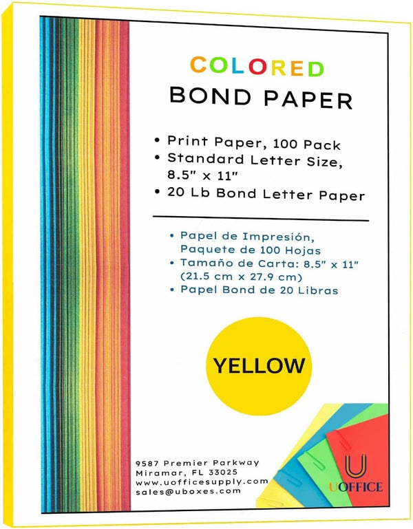 Colored Bond Paper Bundle 8.5" x 11", 20lbs, 100 Pages, Yellow