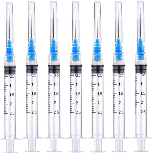 50 Pack - 2.5ml 23Ga Plastic Dispensing Syringe Tool, Industrial and Scientific Lab Consumables for Measuring