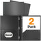 Dunwell Plastic Folders with 3 Prongs, 2 Pack, Black, 2-Pocket Folders with Fasteners, Durable Acid-Free Poly for Long