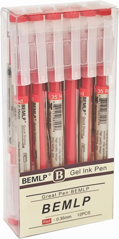 BEMLP Gel Pen 0.35mm Red Ink Pen, 12 Pcs/Set, School Office Writing Stationery Supply