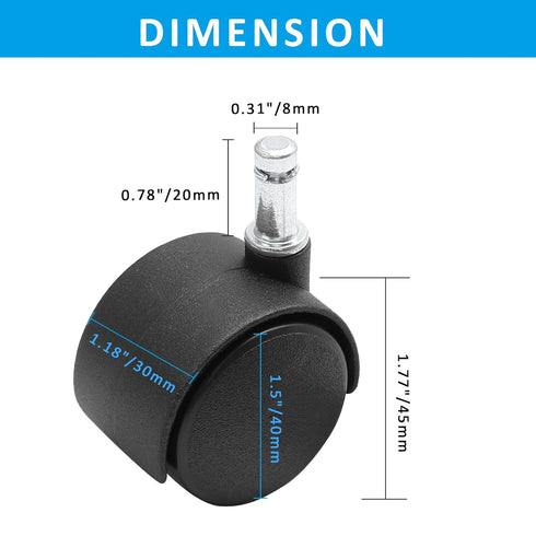 5pcs 1.5 Inch Swivel Caster Wheels, M8 Circlip Stem Caster Wheels, Heavy Duty Casters, Black Nylon Wheels Replacement for Furniture, Table, Cabinet, Shelf