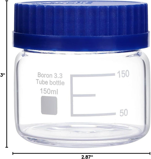 Moonetto 4 Pack 150 mL Wide Mouth Graduated Round Borosilicate Lab Glass Bottle with GL70 Blue Cap