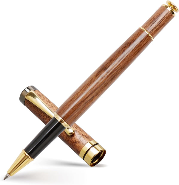 Ayiaren Luxury Walnut Wood Ballpoint Pen Set, 2 Black Ink Refills, Fancy Business Office Gift for Men Women