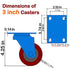 3 inch Heavy Duty Casters Load 2000lbs, Lockable Bearing Plate Wheels with Brakes, Set of 4