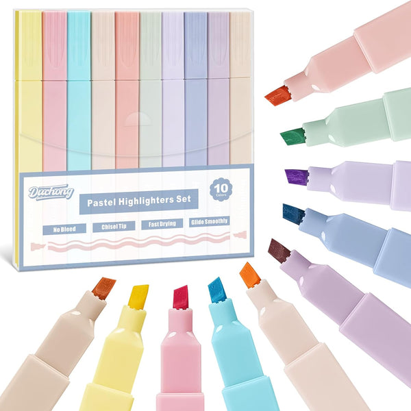 Duchong Bible Highlighters, 10 Packs Assorted Pastel Colors, No Bleed, Chisel Tip, Cute Aesthetic Highlighters