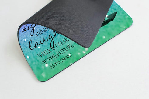 pingpi Bible Verse Proverbs 31:25 Mouse Pad – She is Clothed in Strength and Dignity, Laughs Without Fear
