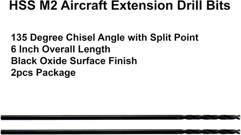 MAXTOOL No. 40x6" 2pcs Aircraft Extension Drills Dia 0.098" HSS M2 Extra Long Deep Twist Bits, Wire Gauge Numbered
