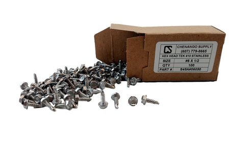 Stainless #6 x 1/2 Inch Hex Washer Head Self Drilling Tek Screws, 100 Pieces, 410 Stainless Steel