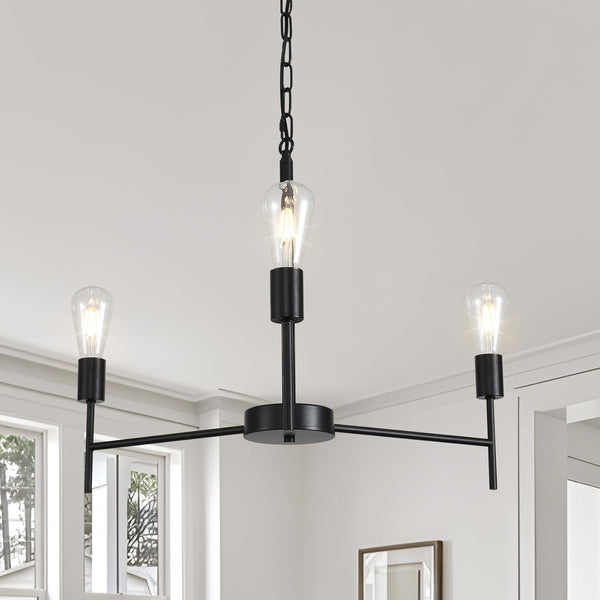 Modern Farmhouse Chandelier 3 Light Black Chandeliers for Dining Room Light Fixture,