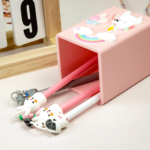 Wonhibo Cute Pink Silicone Desk Pen Holder for Girls, Aesthetic Pencil Cup Organizer for Office Desktop