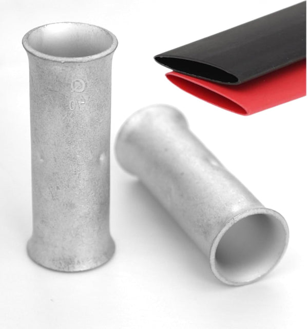 30 PCS 6 Gauge Butt Splice Connectors, Non-Insulated Crimp Wire Terminals with 3:1 Heat Shrink Tube, Tinned Copper
