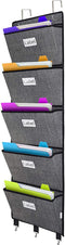 homyfort Over the Door File Organizer with 5 Extra Large Pockets, Hanging File Folders for Mail, Notebooks, Black with