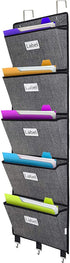 homyfort Over the Door File Organizer with 5 Extra Large Pockets, Hanging File Folders for Mail, Notebooks, Black with