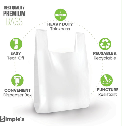 Plastic Bags with Handles for Small Business (50 Count), Very Strong Grocery Bags, 12"x7"x22", 1.2 Mil Thickness