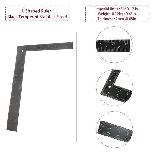 Metal L Square Ruler, 90 Degree Right Angle Metric and Inches Ruler, Double Sided Ruler with Clear Scale, Stainless Steel Right Angle Measuring Tool for Machinist Engineers 20 x 30cm