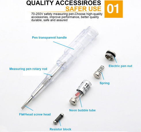 Fielect Voltage Tester Screwdriver Pen, 70-250V Voltage Detector with Neon Light Circuit Tester, 1 Pcs
