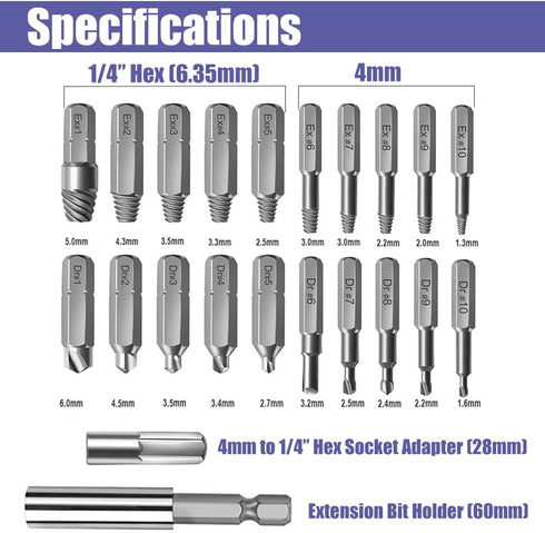 Yakamoz 22Pcs Mini Damaged Screw Extractor Kit, Easy Out Broken Bolt Extractor with Magnetic Extension Bit Holder
