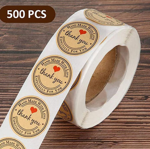 CHIMNE 1000PCS Stickers,1 Inch Packaging Hand Made with Love Small Round Thank You Red Heart Baking Stickers Label