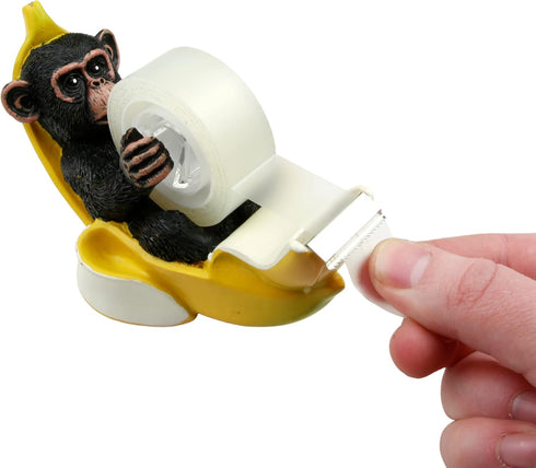 Funny Office Desk Accessories, Monkey in a Banana Tape Dispenser, Non-Slip, Coworker Gift, Homeschool Supplies, 6 inches by Needzo