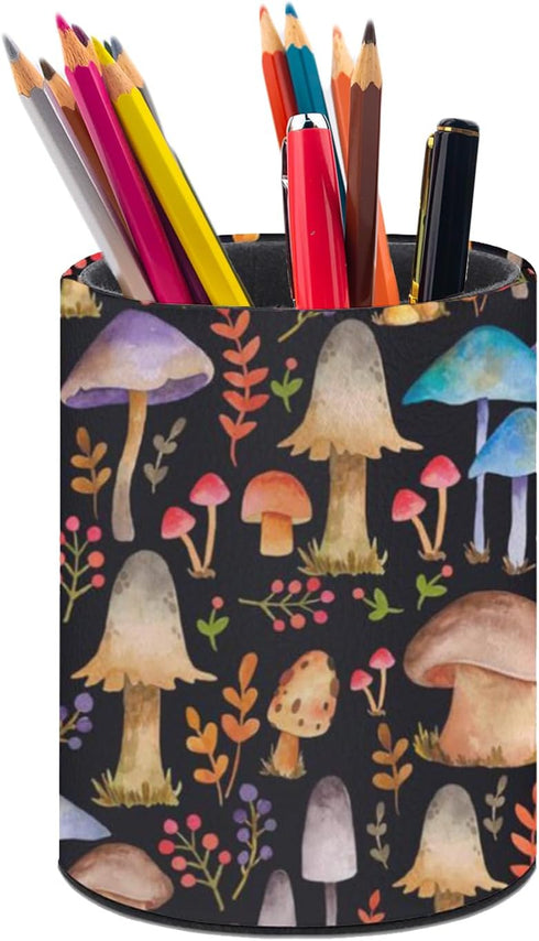 Pen Holder Pencil Organizer, Cute Desk Decor Makeup Brush Holder, PU Multifunctional Office Supplies for Home Classroom