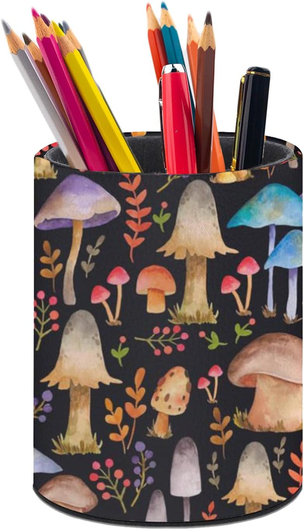 Pen Holder Pencil Organizer, Cute Desk Decor Makeup Brush Holder, PU Multifunctional Office Supplies for Home Classroom