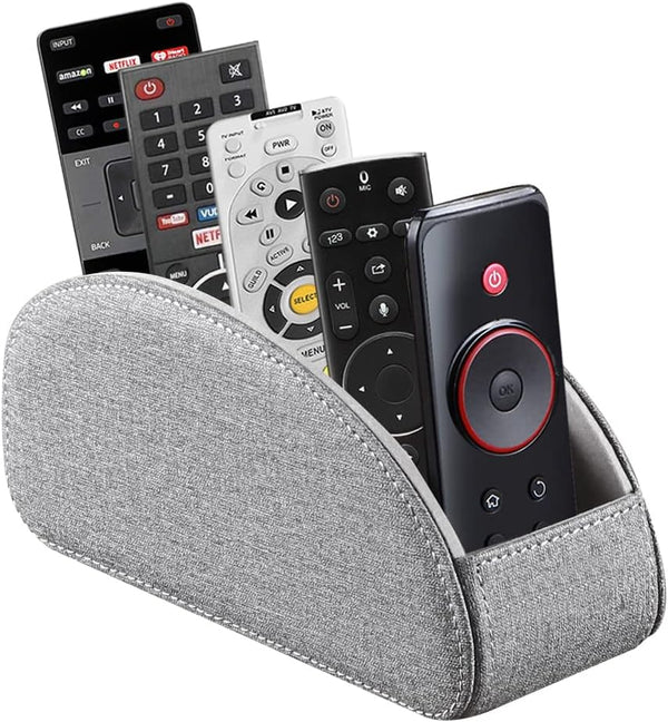 PU Leather Remote Control Holder, TV Remote Caddy with 5 Compartments, Desktop Organizer for TV, DVD, Blu-Ray, Media