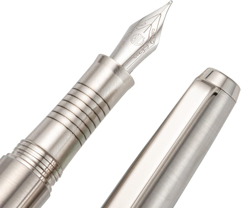 HongDian Stainless Steel Fountain Pen, Iridium Fine Point with Converter and Metal Pen Box