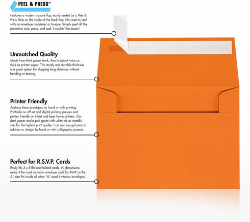 LUXPaper 4Bar A1 Invitation Envelopes, Peel & Press, Mandarin Orange, 50 Qty