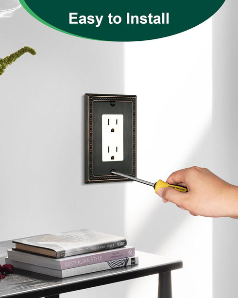 6-Pack Decorator Outlet Cover Plate, Aged Bronze Metal Wall Plates for Electrical Outlets and Switches