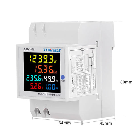 Single Phase Energy Meter Tester, Din Rail Electricity Usage Monitor, 6 in 1 Multimeter AC 40-300V 100A