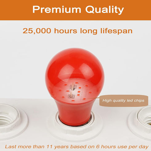 GREENIC Red Light Bulbs, 9W (60 Watt Equivalent), E26 Base A19, Red LED Lights for Bedroom, Porch, Holiday, Party, 4