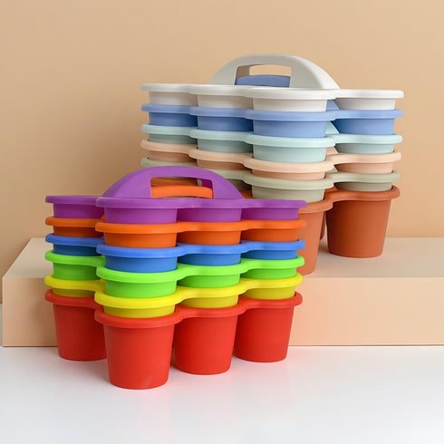 RAUVOLFIA 6 Pack 6 Classroom Caddy Storage Basket with Handle, Plastic Drink Cup Caddy Holder, Compartments for Kids