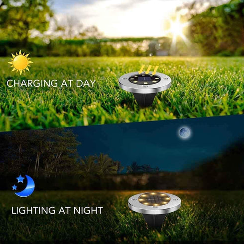 8-LED Bulbs (Set 4) Bell+Howell Disk Lights Deluxe Super Bright Solar-Powered Auto On/Off Outdoor Lighting, Waterproof