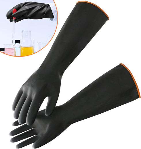 14" XL Latex Chemical Resistant Gloves, Heavy Duty Reusable Rubber Dishwashing Gloves for Men, Waterproof Protection