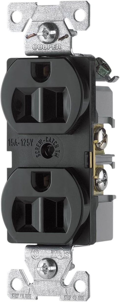 Eaton BR15BK 15-Amp 125-volt Commercial Grade Straight Blade Duplex Receptacle, Black
