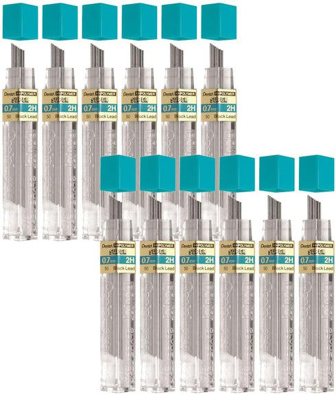 Pentel Super Hi-Polymer Lead Refill, 0.7mm Medium, 2H, 144 Pieces of Lead (50-2H), Gray