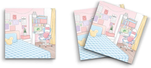 Sticky Notes 12 Pack, Gamer Girl Computer Bedroom Scene, 3"x3" 50 Sheets Per Pad, Cute Funny Memo Note Pads