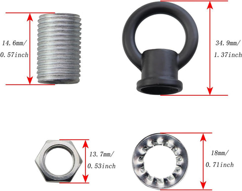 CTWHA 4PCS M10 Black Light Fixture Hook Ring with Nut Chandelier Extension Chain Connector Lighting Accessories